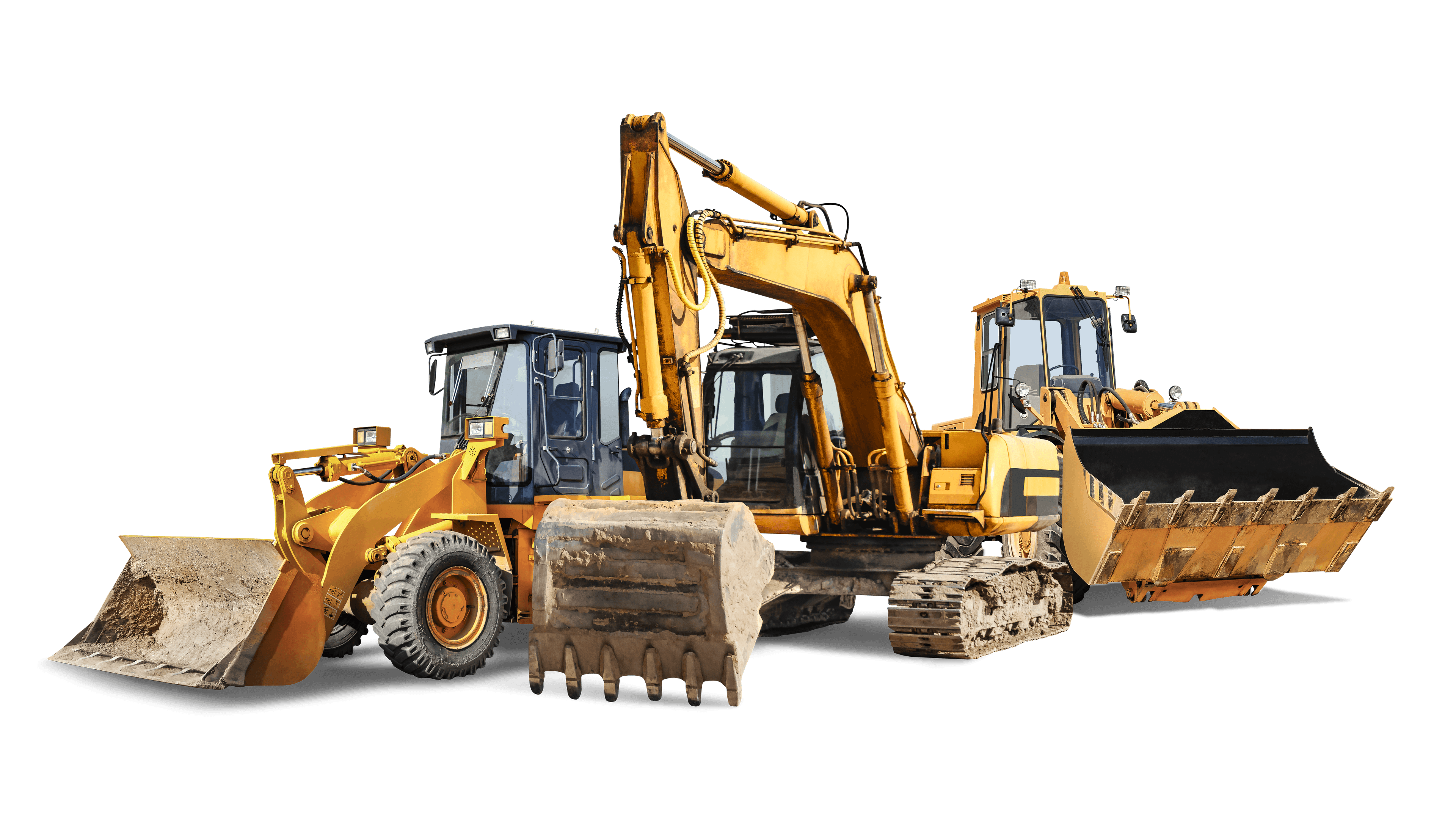 Erd- und Baumaschinen wie Bagger, Radlader und Planierraupen