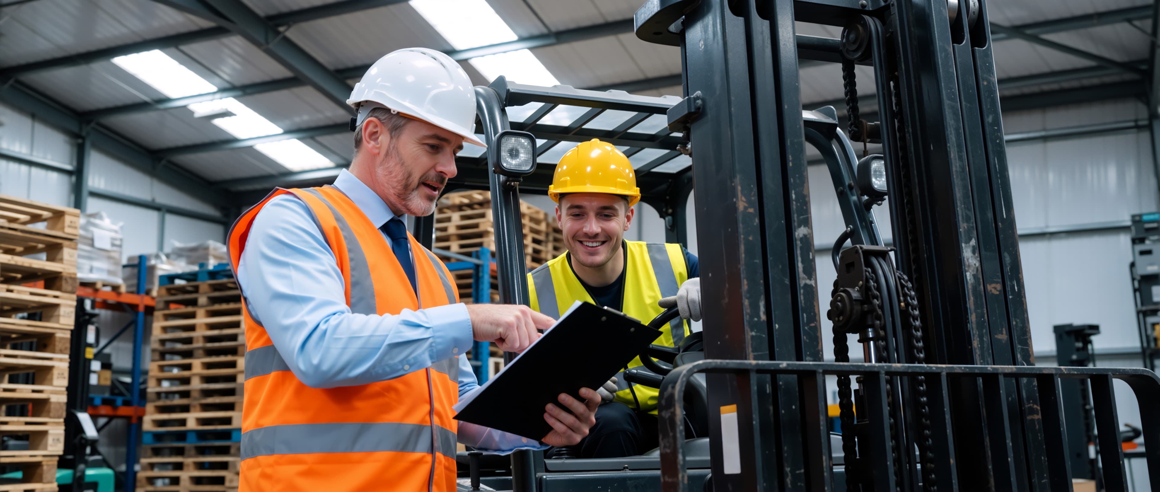 Fachkraft für Arbeitssicherheit bei der Fahrausbildung von Staplern